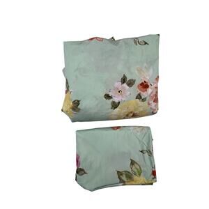 POTTERY BARN TEEN Twin Duvet Cover Floral Cotton With 1 Standard Sham Green